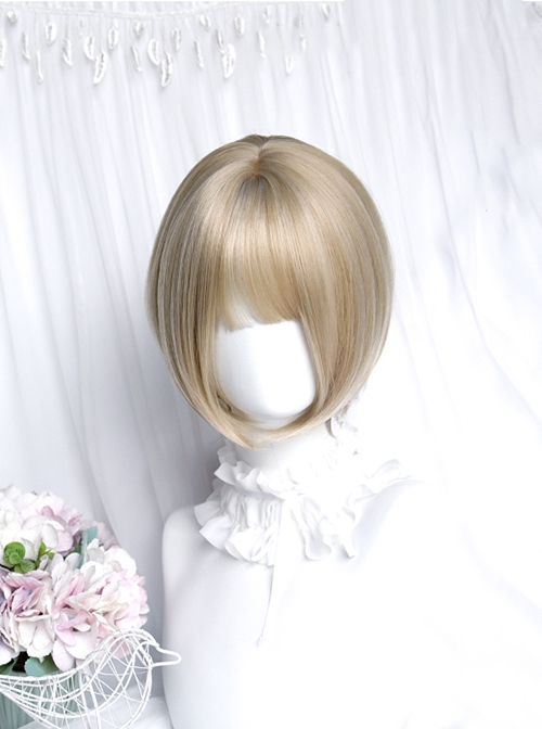 Japanese Retro Showa Style Beige Golden Sweet Lolita Cute Curly Dragon Beard Meatball Head Wig Clip Short Hair Wig