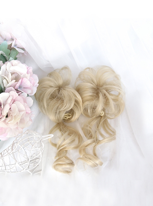 Japanese Retro Showa Style Beige Golden Sweet Lolita Cute Curly Dragon Beard Meatball Head Wig Clip Short Hair Wig