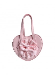 Cute Versatile Princess Style Girl Light Pink Heart Shape Bowknot Lace Sweet Lolita Cute Handbag