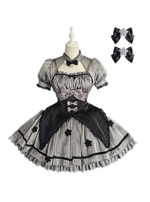 Magic Star Series Magical Girl Sweet Lolita Bowknot Yarn Puff Sleeve Little Coat Bowknot Hairpin Sleeveless Sling Dress Set