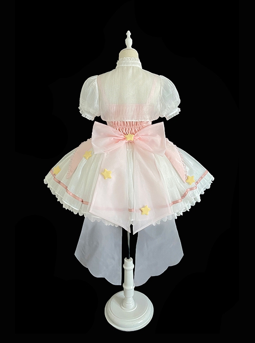 Magic Star Series Magical Girl Sweet Lolita Bowknot Yarn Puff Sleeve Little Coat Bowknot Hairpin Sleeveless Sling Dress Set