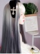 Matte White Gray Gradient Long Straight Hair Dark Y2K Punk Lolita Cyber Alternative Fashion Wig