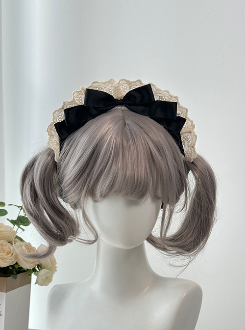 Daily Versatile Girl Retro Hair Accessory Cotton Lace Symmetrical Satin Ribbon Bowknot Sweet Lolita Headband