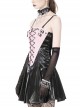 Punk Style Sweet Cool Cross Strap Sexy Suspender Tube Top Shiny PU Leather Black And Pink Mini Dress