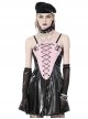 Punk Style Sweet Cool Cross Strap Sexy Suspender Tube Top Shiny PU Leather Black And Pink Mini Dress