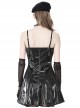 Punk Style Sweet Cool Cross Strap Sexy Suspender Tube Top Shiny PU Leather Black And Pink Mini Dress