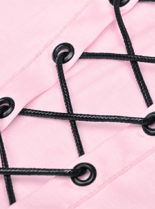 Punk Style Sweet Cool Cross Strap Sexy Suspender Tube Top Shiny PU Leather Black And Pink Mini Dress