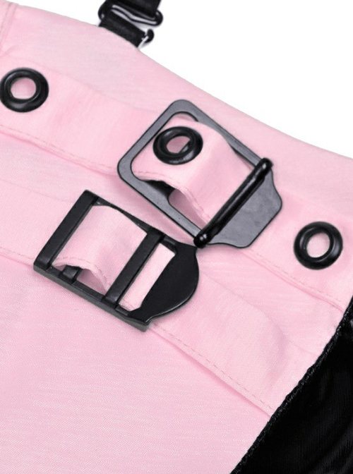 Punk Style Sweet Cool Cross Strap Sexy Suspender Tube Top Shiny PU Leather Black And Pink Mini Dress