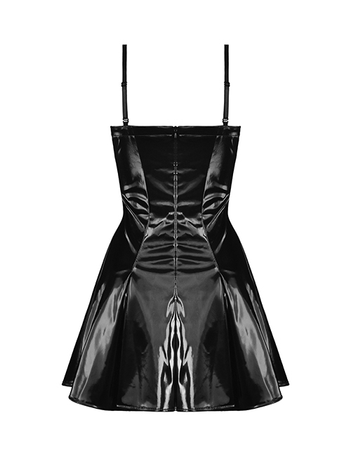 Punk Style Sweet Cool Cross Strap Sexy Suspender Tube Top Shiny PU Leather Black And Pink Mini Dress