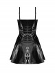 Punk Style Sweet Cool Cross Strap Sexy Suspender Tube Top Shiny PU Leather Black And Pink Mini Dress