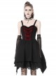 Gothic Style Retro Lace Neckline Red Velvet Bowknot Decoration Elegant Suspender Black Short Dress