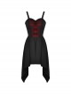 Gothic Style Retro Lace Neckline Red Velvet Bowknot Decoration Elegant Suspender Black Short Dress