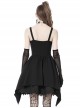 Gothic Style Retro Lace Neckline Red Velvet Bowknot Decoration Elegant Suspender Black Short Dress