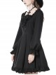 Gothic Style Cross Halter Neck Design Ruffles On The Chest Sexy Backless Black Long Sleeves Short Dress