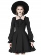 Gothic Style Cross Halter Neck Design Ruffles On The Chest Sexy Backless Black Long Sleeves Short Dress