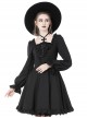Gothic Style Cross Halter Neck Design Ruffles On The Chest Sexy Backless Black Long Sleeves Short Dress