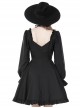 Gothic Style Cross Halter Neck Design Ruffles On The Chest Sexy Backless Black Long Sleeves Short Dress