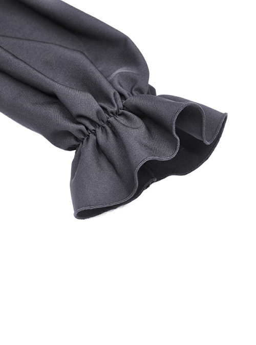 Gothic Style Cross Halter Neck Design Ruffles On The Chest Sexy Backless Black Long Sleeves Short Dress