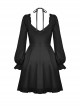 Gothic Style Cross Halter Neck Design Ruffles On The Chest Sexy Backless Black Long Sleeves Short Dress