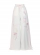 Angel Lamb Print Sporty Style White Daily Casual Versatile Kawaii Fashion Loose Straight Tube Wide Leg Pants