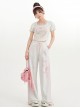 Angel Lamb Print Sporty Style White Daily Casual Versatile Kawaii Fashion Loose Straight Tube Wide Leg Pants