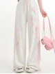Angel Lamb Print Sporty Style White Daily Casual Versatile Kawaii Fashion Loose Straight Tube Wide Leg Pants