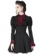 Dark Gothic Style Retro Burgundy Frill Collar Palace Puff Long Sleeves Black Slim Short Dress