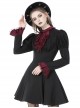 Dark Gothic Style Retro Burgundy Frill Collar Palace Puff Long Sleeves Black Slim Short Dress