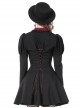Dark Gothic Style Retro Burgundy Frill Collar Palace Puff Long Sleeves Black Slim Short Dress