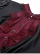 Dark Gothic Style Retro Burgundy Frill Collar Palace Puff Long Sleeves Black Slim Short Dress