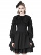 Dark Gothic Style Gorgeous Velvet Lace Cross Coffin Collar Black Retro Puff Long Sleeves Short Dress