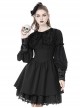 Dark Gothic Style Gorgeous Velvet Lace Cross Coffin Collar Black Retro Puff Long Sleeves Short Dress