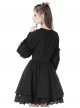 Dark Gothic Style Gorgeous Velvet Lace Cross Coffin Collar Black Retro Puff Long Sleeves Short Dress