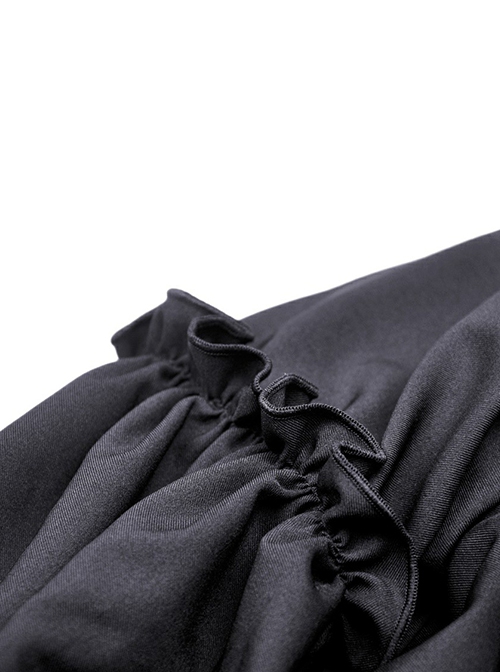Dark Gothic Style Gorgeous Velvet Lace Cross Coffin Collar Black Retro Puff Long Sleeves Short Dress
