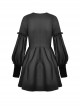 Dark Gothic Style Gorgeous Velvet Lace Cross Coffin Collar Black Retro Puff Long Sleeves Short Dress