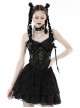 Punk Style Spider Web Gauze Dark Pattern Sexy See Through Lace Cross Decorate Black Suspender Mini Dress