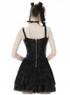Punk Style Spider Web Gauze Dark Pattern Sexy See Through Lace Cross Decorate Black Suspender Mini Dress