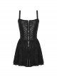 Punk Style Spider Web Gauze Dark Pattern Sexy See Through Lace Cross Decorate Black Suspender Mini Dress