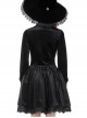 Gothic Witch Style Retro Black Velvet Purple Shirt Collar Elegant Black Long Sleeves Short Dress