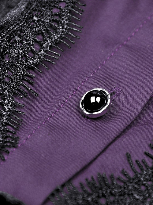 Gothic Witch Style Retro Black Velvet Purple Shirt Collar Elegant Black Long Sleeves Short Dress
