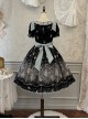 Night Rose Series Palace Style Lace Bowknot Retro Elegant Sweet Flower Wall Print Classic Lolita Puff Sleeve Short Dress