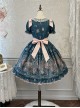 Night Rose Series Palace Style Lace Bowknot Retro Elegant Sweet Flower Wall Print Classic Lolita Puff Sleeve Short Dress