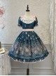 Night Rose Series Palace Style Lace Bowknot Retro Elegant Sweet Flower Wall Print Classic Lolita Puff Sleeve Short Dress