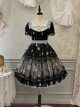 Night Rose Series Palace Style Lace Bowknot Retro Elegant Sweet Flower Wall Print Classic Lolita Puff Sleeve Short Dress