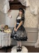 Night Rose Series Palace Style Lace Bowknot Retro Elegant Sweet Flower Wall Print Classic Lolita Puff Sleeve Short Dress