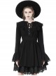Gothic Style Unique Lace Bat Collar Design Retro Trumpet Sleeves Black Slim Pleated Dress