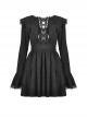 Gothic Style Unique Lace Bat Collar Design Retro Trumpet Sleeves Black Slim Pleated Dress