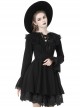 Gothic Style Unique Lace Bat Collar Design Retro Trumpet Sleeves Black Slim Pleated Dress