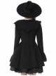 Gothic Style Unique Lace Bat Collar Design Retro Trumpet Sleeves Black Slim Pleated Dress