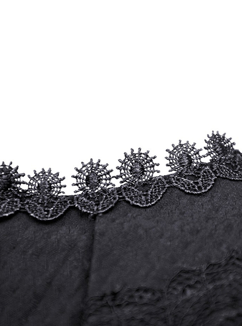 Gothic Style Unique Lace Bat Collar Design Retro Trumpet Sleeves Black Slim Pleated Dress